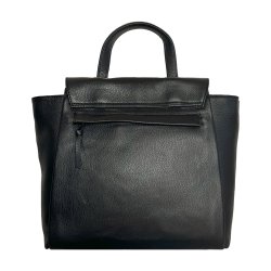 Zeleste, Belsac sort håndtaske i skind med kort hank og lang crossbody rem