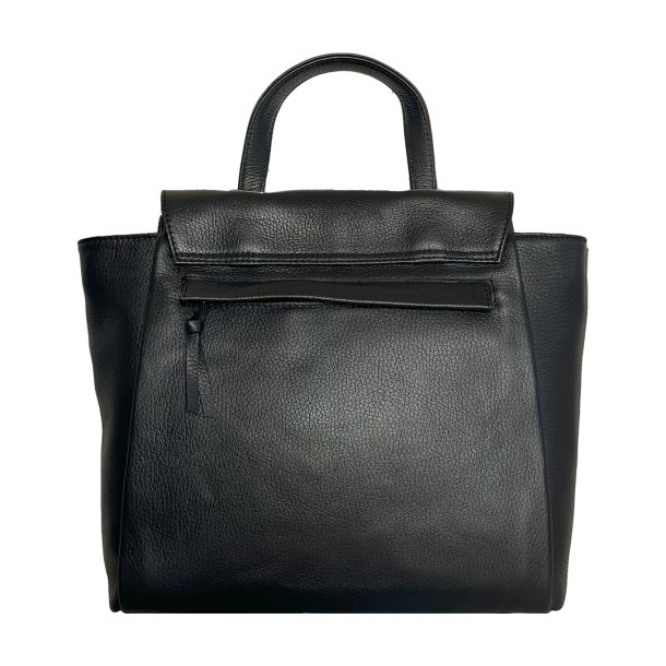 Zeleste, Belsac sort håndtaske i skind med kort hank og lang crossbody rem