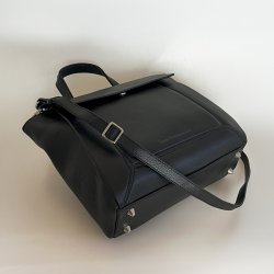 Zeleste, Belsac sort håndtaske i skind med kort hank og lang crossbody rem