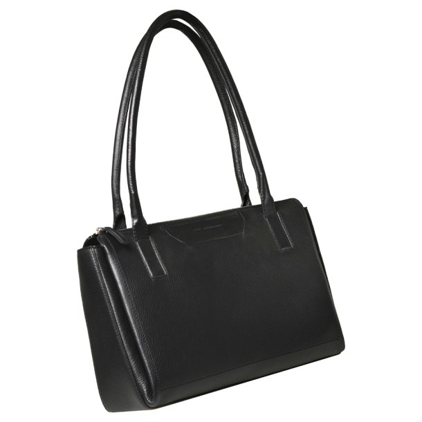 Estelle, Belsac sort rummelig skuldertaske i skind med kraftige skulderremme