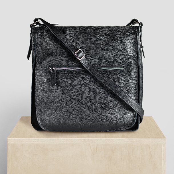 Vea, Belsac sort crossbody i bldt skind med ruskindsdetalje og frontlomme