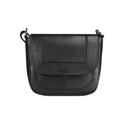 Carol, Belsac sort crossbody i kraftigt skind med overslag og lang rem