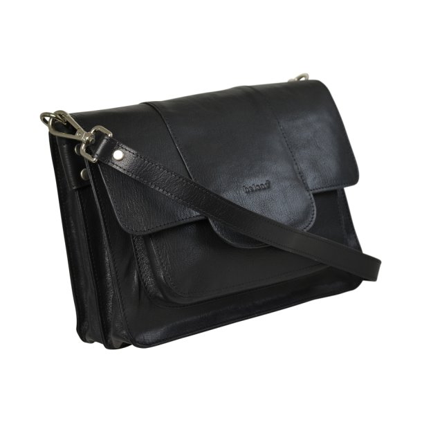 Destinee, Belsac sort crossbody i skind med kraftigt overslag