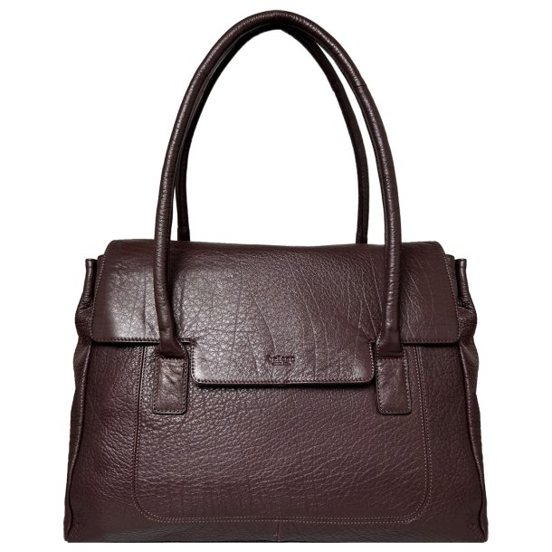 Nira, Belsac varm brun arbejdstaske i skind med flere rum og kraftige skulderremme