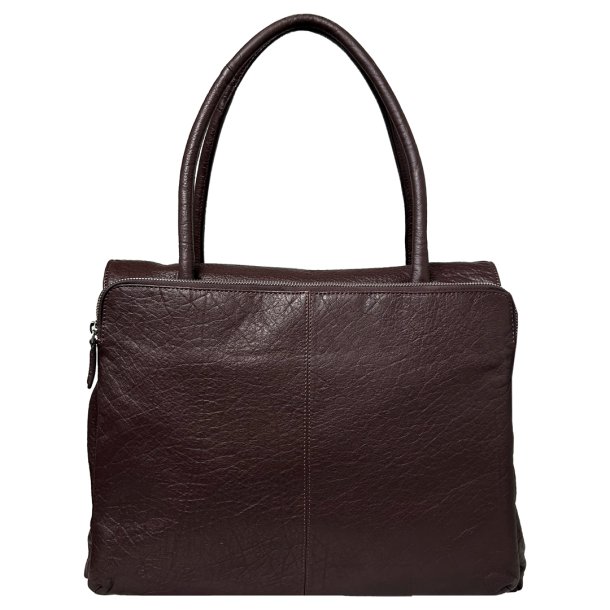 Nira, Belsac varm brun arbejdstaske i skind med flere rum og kraftige skulderremme