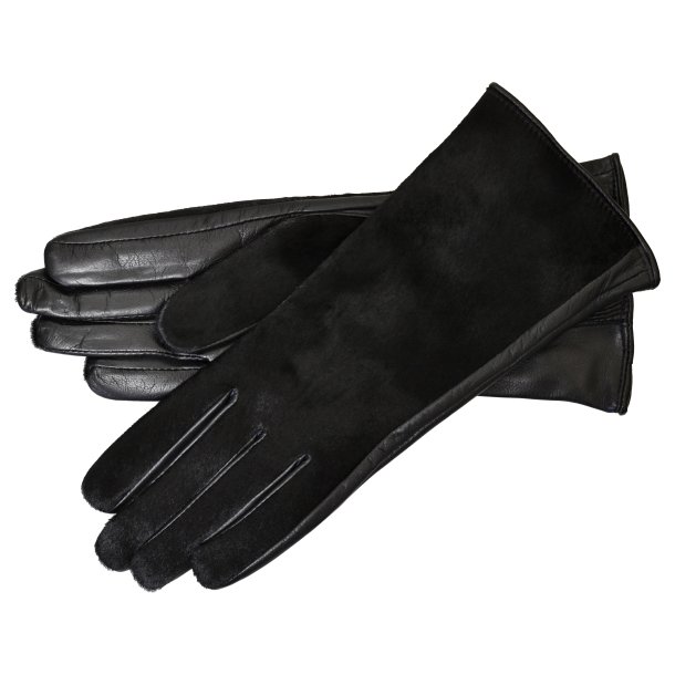 Belsac, skindhandske i sort med fake pels p oversiden