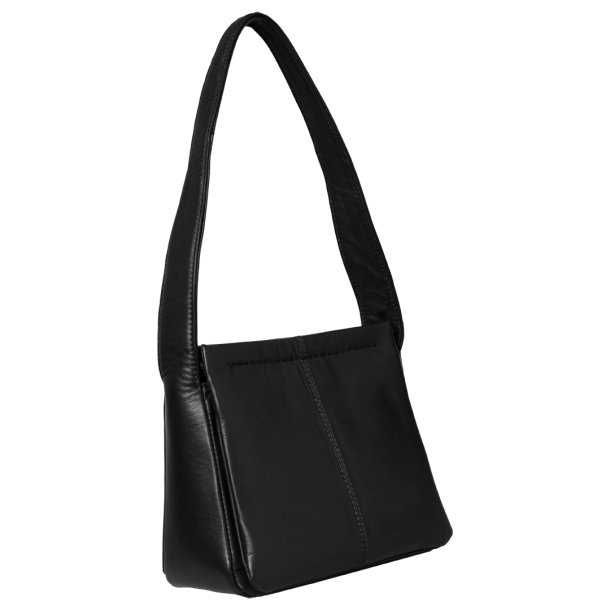 Poula, Belsac sort skuldertaske i bldt skind med kraftig rem