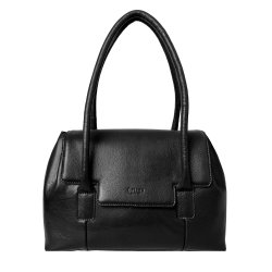 Roseanna , Belsac sort skuldertaske i skind med oversalg og kraftige skulderhanke