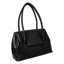 Roseanna , Belsac sort skuldertaske i skind med oversalg og kraftige skulderhanke