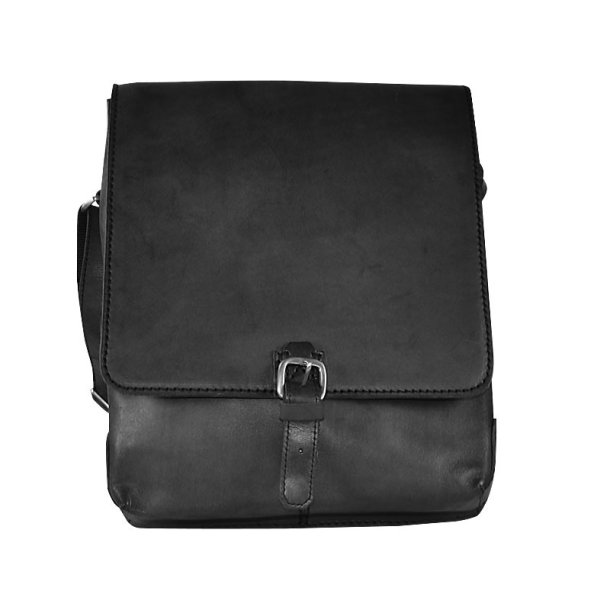 Milas, Belsac sort/gr herre crossover arbejdstaske i skind med plads til en 13,3 Mac computer