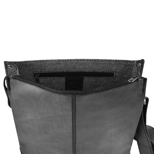 Milas, Belsac sort/gr herre crossover arbejdstaske i skind med plads til en 13,3 Mac computer