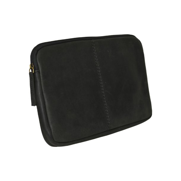 Belsac sort computer sleeve i skind. Passer til en 12" Mac computer