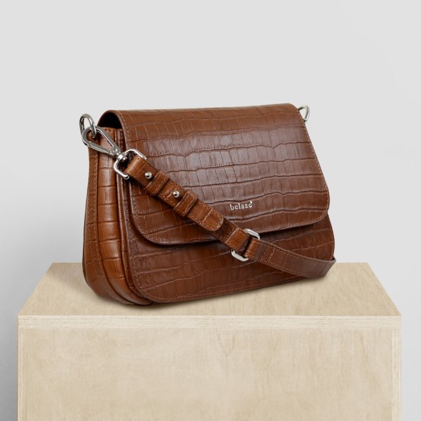 Gry, Belsac cognac crossbody i krokoprget skind med overslag