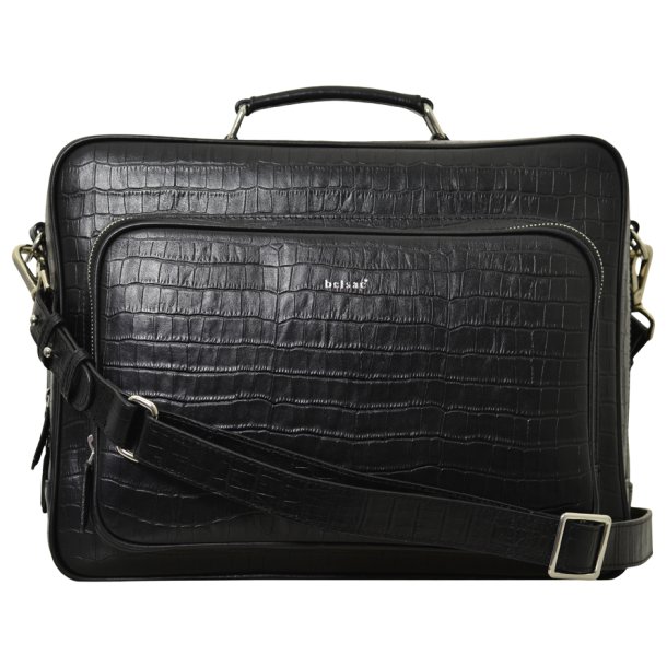 Kamia, Belsac sort arbejdstaske i krokoprget skind med flere rum 