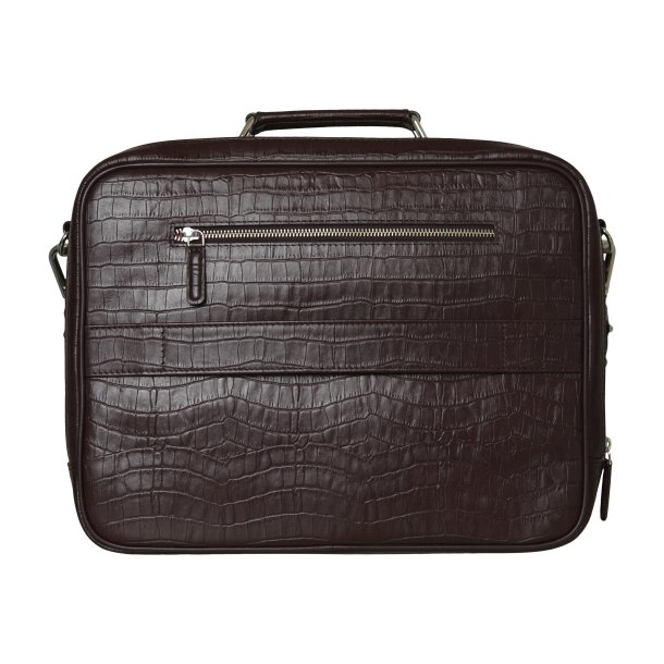 Kamia, Belsac m�rkebrun arbejdstaske i krokopr�get skind med flere rum 