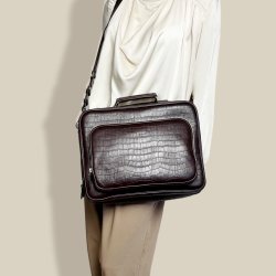 Kamia, Belsac m�rkebrun arbejdstaske i krokopr�get skind med flere rum 