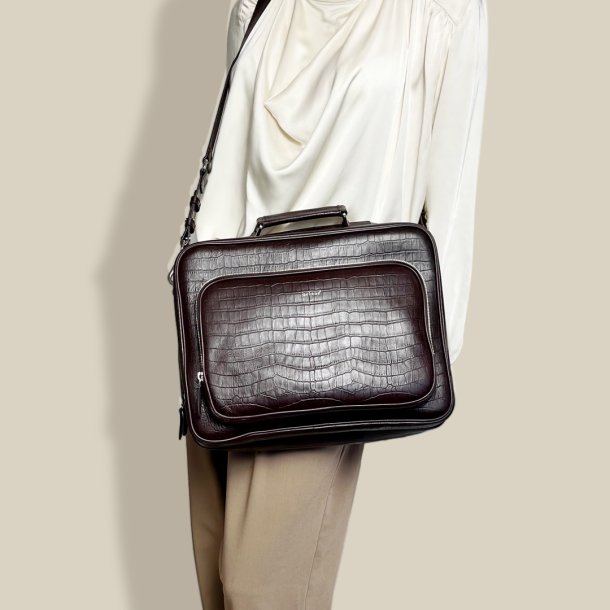 Kamia, Belsac m�rkebrun arbejdstaske i krokopr�get skind med flere rum 