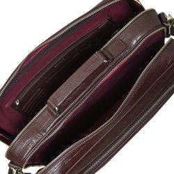 Kamia, Belsac m�rkebrun arbejdstaske i krokopr�get skind med flere rum 