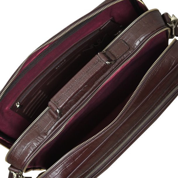 Kamia, Belsac m�rkebrun arbejdstaske i krokopr�get skind med flere rum 