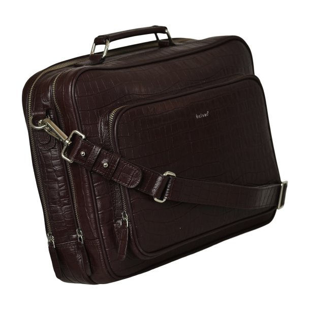 Kamia, Belsac m�rkebrun arbejdstaske i krokopr�get skind med flere rum 