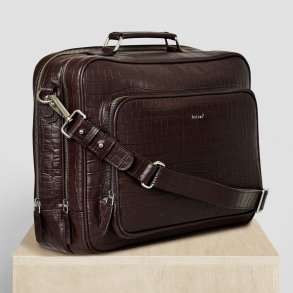 Kamia, Belsac m�rkebrun arbejdstaske i krokopr�get skind med flere rum 