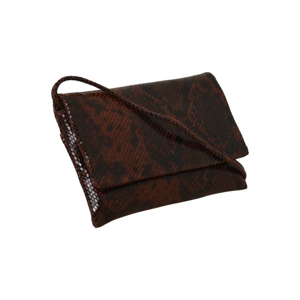 Joann, Belsac cognac clutch i skind med overslag og lang regulerbar rem