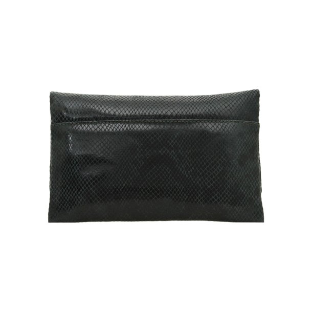 Joann, Belsac grn clutch i skind med overslag og lang regulerbar rem