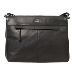 Nivi, Belsac sort crossbody i skind/sælskind med kraftigt overslag