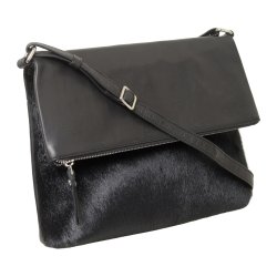 Nivi, Belsac sort crossbody i skind/sælskind med kraftigt overslag