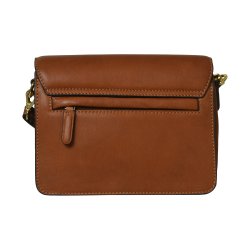 Olga, Belsac cognac crossbody i skind med overslag og  lang regulerbar rem