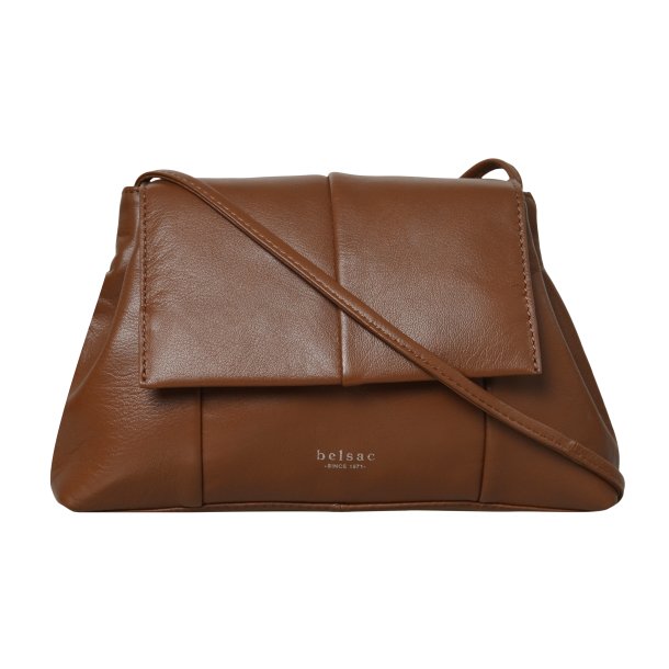 Osiris, Belsac cognac crossbody/clutch i bldt skind med aftagelig rem