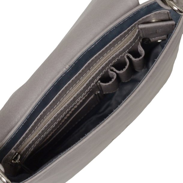 Ivalu, Belsac grå crossbody i skind med kraftigt overslag i sælskind