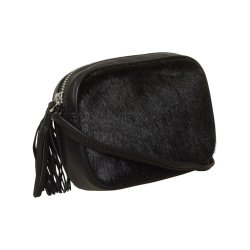 Anarraq, Belsac sort crossbody i skind/sælskind med lang regulerbar rem