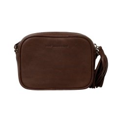Anarraq, Belsac brun/grå crossbody i skind/sælskind med lang regulerbar rem