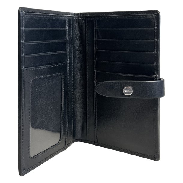 Belsac tofljet sort pung i glat skind med plads til kontanter og kreditkort