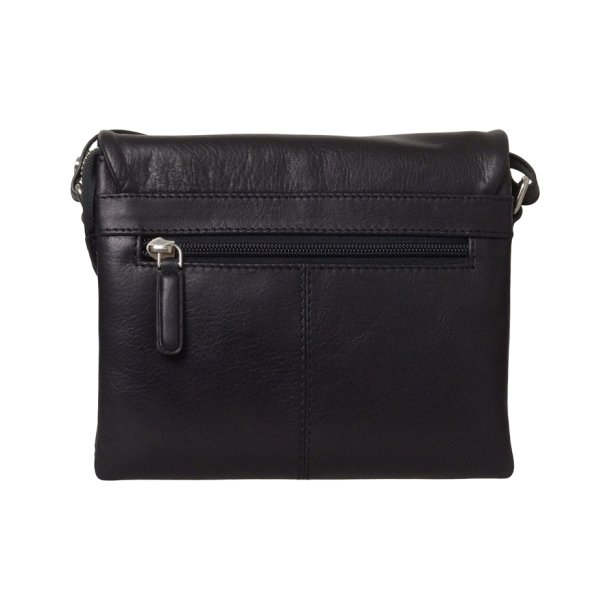 Abier, Belsac sort/gr crossbody i skind/slskind med kraftigt overslag og flere rum