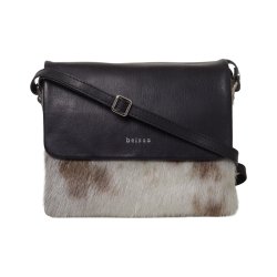 Abier, Belsac sort/gr crossbody i skind/slskind med kraftigt overslag og flere rum