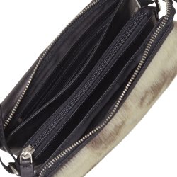 Abier, Belsac sort/gr crossbody i skind/slskind med kraftigt overslag og flere rum
