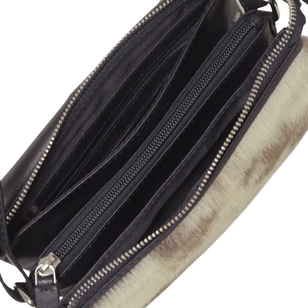 Abier, Belsac sort/gr crossbody i skind/slskind med kraftigt overslag og flere rum