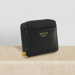 Belsac m�ntpung i sort mat skind med lynl�s og lomme til kort