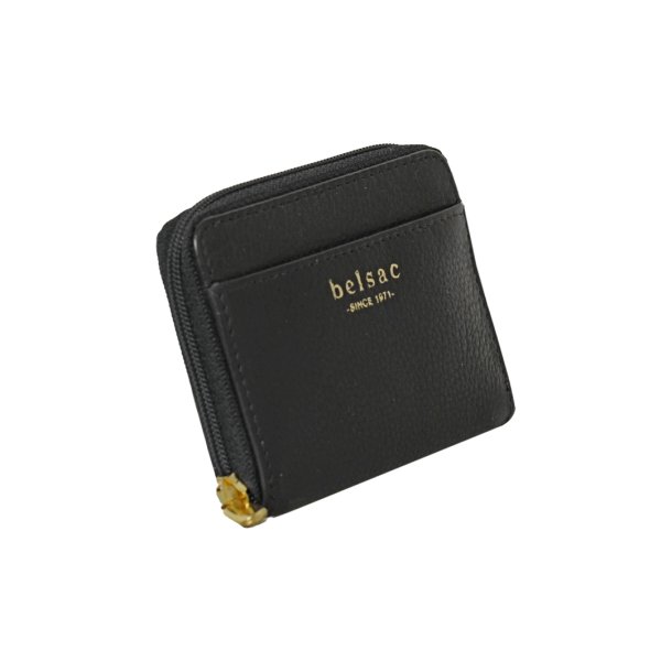 Belsac m�ntpung i sort mat skind med lynl�s og lomme til kort