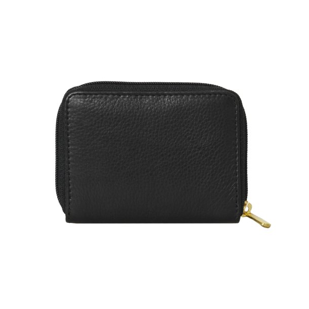 Belsac m�ntpung i sort mat skind med lynl�s og lomme til kort