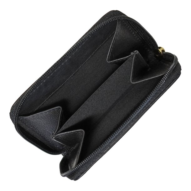 Belsac m�ntpung i sort mat skind med lynl�s og lomme til kort