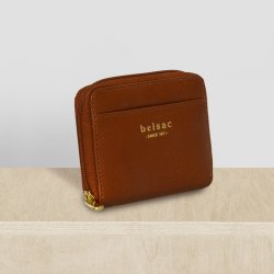 Belsac m�ntpung i cognac mat skind med lynl�s og lomme til kort