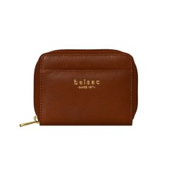 Belsac m�ntpung i cognac mat skind med lynl�s og lomme til kort