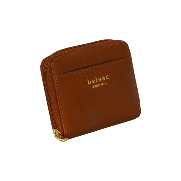 Belsac m�ntpung i cognac mat skind med lynl�s og lomme til kort