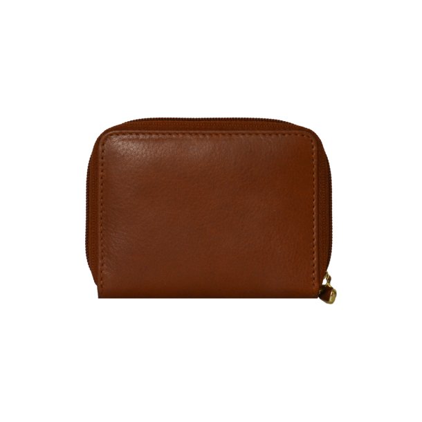 Belsac m�ntpung i cognac mat skind med lynl�s og lomme til kort