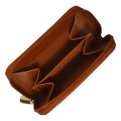 Belsac m�ntpung i cognac mat skind med lynl�s og lomme til kort