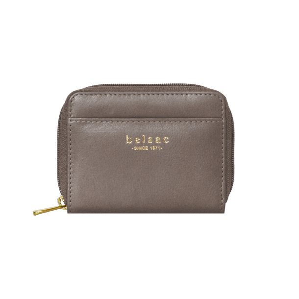 Belsac m�ntpung i taupe mat skind med lynl�s og lomme til kort