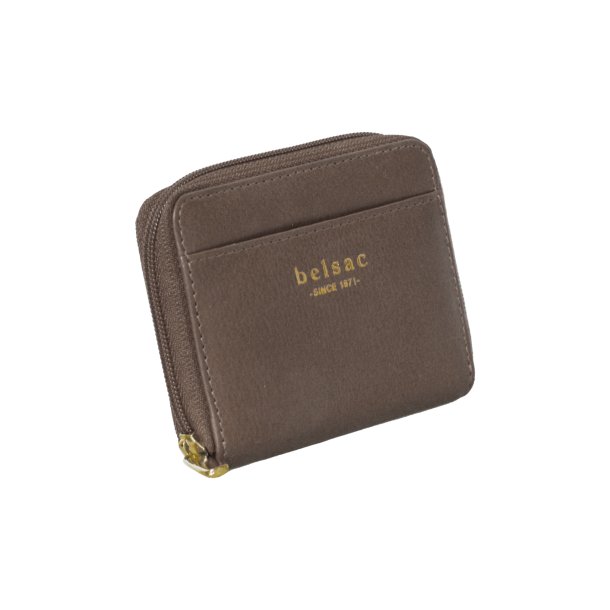 Belsac m�ntpung i taupe mat skind med lynl�s og lomme til kort